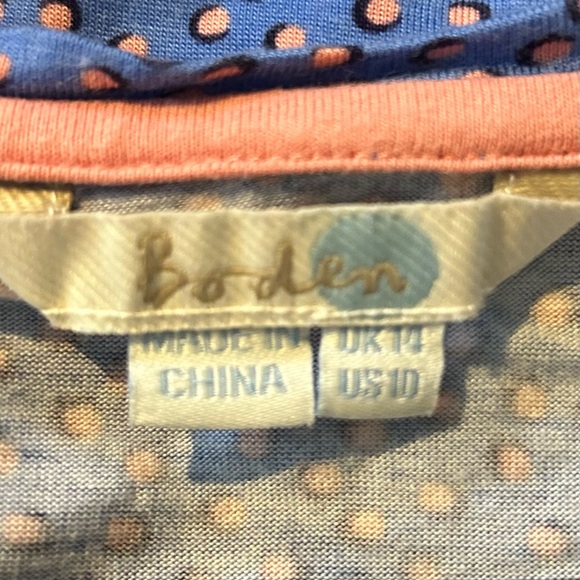 Boden Blue With Pink Dot Pattern 100% Viscose Short Sleeve Size 10 Spring Blouse - Picture 5 of 7